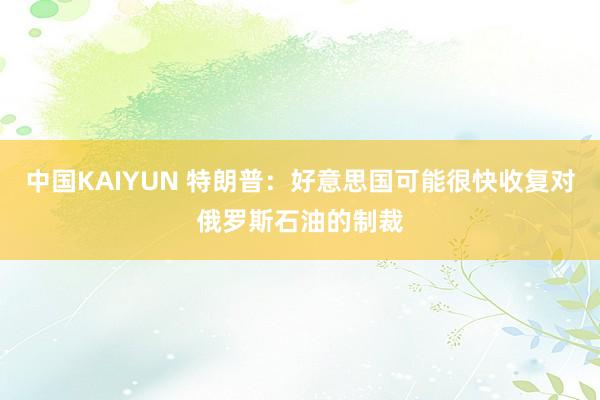 中国KAIYUN 特朗普：好意思国可能很快收复对俄罗斯石油的制裁