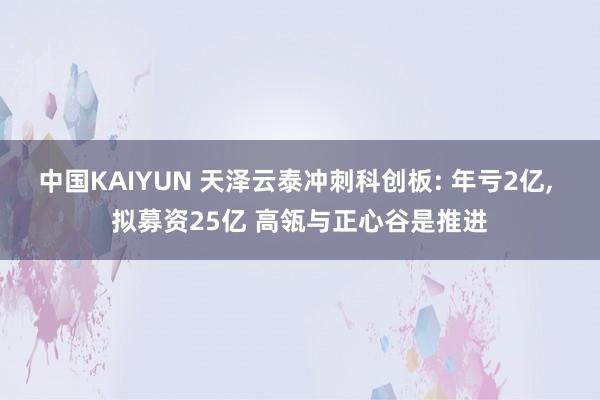 中国KAIYUN 天泽云泰冲刺科创板: 年亏2亿， 拟募资25亿 高瓴与正心谷是推进